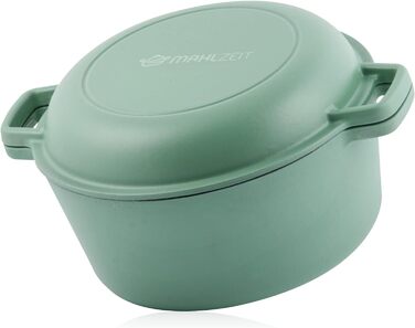 Чавунна емальована каструля Mahlzeit 6,9 л м'ятна, кругла чавунна каструля з кришкою та 2 ручками традиційна чавунна каструля, ема
