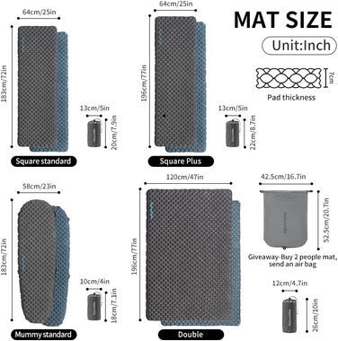 Надувний килимок для сну Naturehike Ultralight, надувний килимок для кемпінгу 3.5R, міцний, портативний килимок для сну, одномісний надувний матрац для трекінгу, пішого туризму, альпінізму, походів, стиль мумії - чорний стандарт