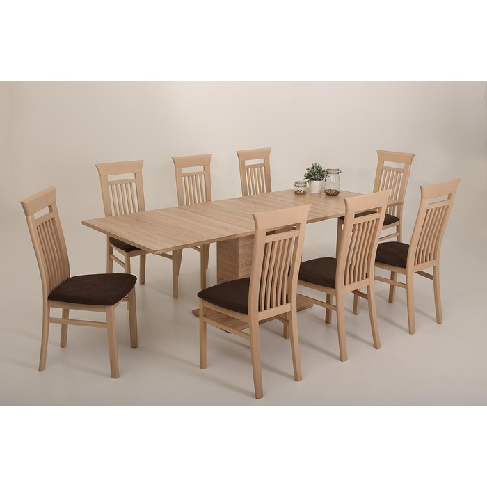 Столи Hela, стіл на п&39єдесталі Helena, матеріал на основі дерева з меламіновим покриттям, декор дуба Сонома, розсувний із синхронізованим механізмом висування 140-220x90 см