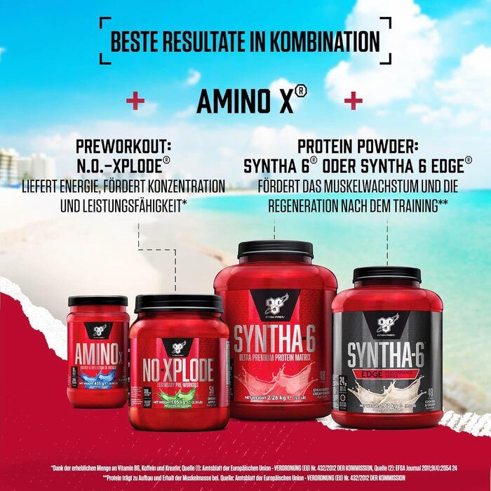 Добавка BSN Nutrition Amino X з вітаміном D, вітаміном B6 та амінокислотами, зі смаком фруктового пуншу, 70 порцій, 1 кг