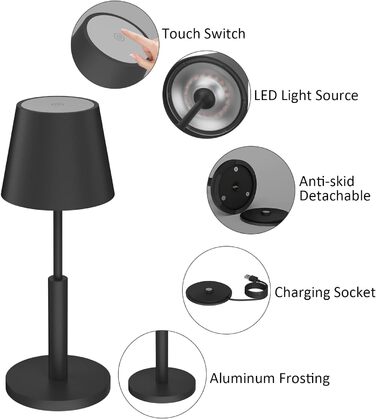 Акумуляторна настільна лампа Світлодіодний бездротовий сенсорний вимикач для приміщень/на вулиці з можливістю затемнення IP54 водо