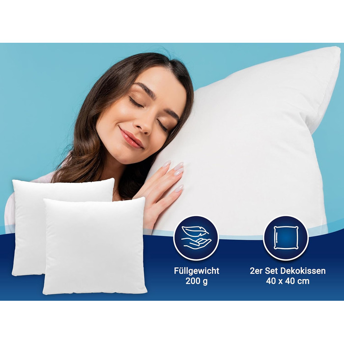 Набір із 2 подушок ZOLLNER - Виготовлено в Європі - Наповнювач поліестер - Чохол зі змішаної тканини - Можна прати при температурі до 95C - 40x40 см - Готельна якість - Сертифіковано Oeko-Tex 40 x 40 см