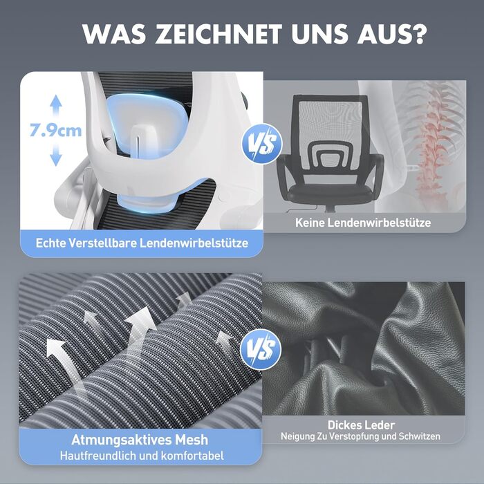 Офісне крісло COLAMY Mesh, комп&39ютерне крісло з регульованим підголівником та поперековою опорою, ергономічне робоче крісло з відкидними підлокітниками, функція нахилу 140, сірий класичний