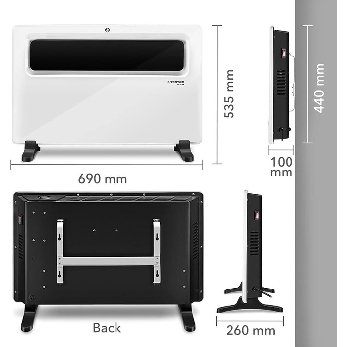 Конвекторний обігрівач TROTEC TCH 1510 E Теплова потужність 1500 Вт Електричний обігрівач, можливий настінний монтаж 1500 Вт