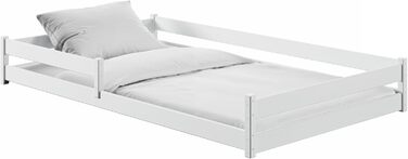 Дитяче ліжко Kids Collective, підлогове ліжко 120x200 см із захистом від падіння та рейковою основою, ліжко Монтессорі, дитяче ліжечко, юнацьке ліжко, односпальне ліжко (опція) з матрацом Біле 120x200 см без матраца, Біле