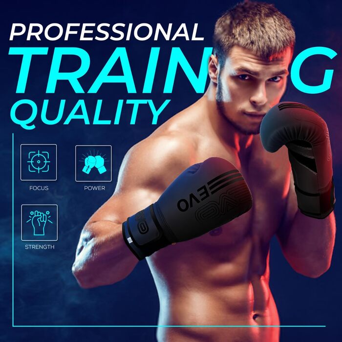 Боксерські рукавички EVO Fitness Чоловічі Жіночі ММА Муай Тай Бойові мистецтва Кікбоксинг Спаринг Тренування Бійцівські боксерські рукавички Бойові мистецтва Боксерські рукавички Пробивна груша Рожеві Обгортки для рук 16 унцій Чорні