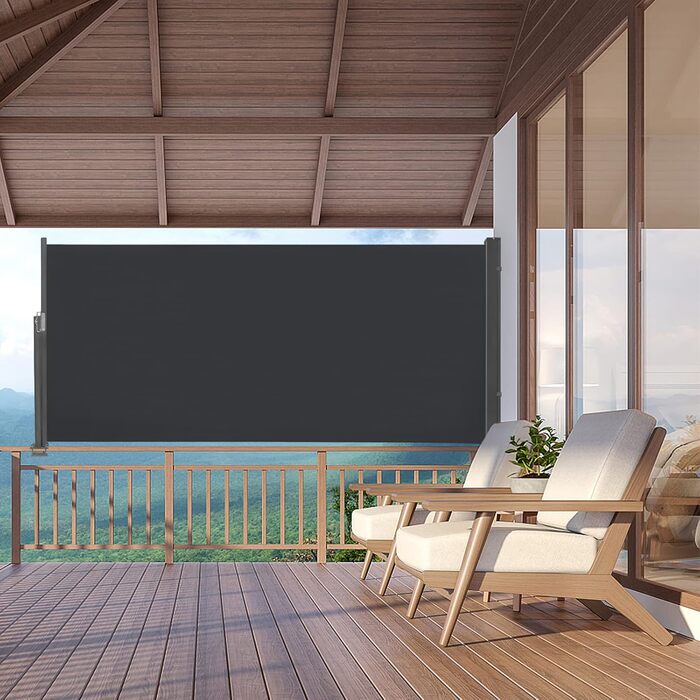 Розсувний бічний тент LARS360, екран для забезпечення конфіденційності та вітрозахисний екран, бічний тент для балкону з кріпленням до підлоги, тент для бокової стіни, тканина тенту для тераси та балкону (100x300 см, антрацит) 100x300 см антрацит