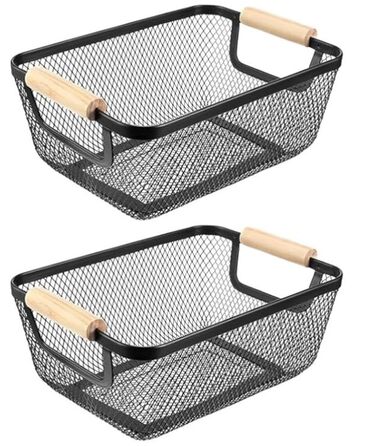 Дротяні кошики, 2 шт. металеві кошики, кошики для зберігання, кухонний кошик з дерев&39яними ручками, підвісний органайзер для фруктових кошиків, багатофункціональні сітчасті металеві кошики, полиці-кошики для кухні, комори, ванної кімнати, спальні