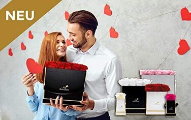 Коробка для троянд Rosenlieb з 4 трояндами Infinity (термін зберігання 3 роки) Справжні збережені квіти Flowerbox вкл. листівку Подарункова коробка для жінок, подруга, різдво (квадрат Bravo чорний, рожевий)