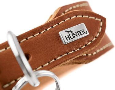 Ошийник для собак Hunter Aalborg ЕКСТРАШИРОКИЙ, колір коньяк, з м'якої шкіри напів-аніліну, з елегантним контрастним швом, виготовлено в Німеччині, розмір 35 коньяк 35