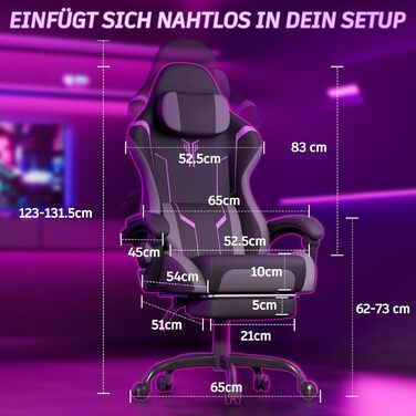 Ігрове крісло Soontrans з функцією масажу KJ433 Ігрове крісло з підставкою для ніг та підголівником Спинка ігрового крісла відкидається до 135 Вантажопідйомність 150 кг (сіро-фіолетове)