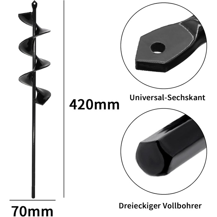 Садовий шнековий свердло 70мм 420мм довжина садового шнека, грунтовий шнек для свердла, шнек для рослин, садовий шнек, шнек для рослин для акумуляторної викрутки, грунтовий шнек, шнек для сівалки квітів до 7x42см