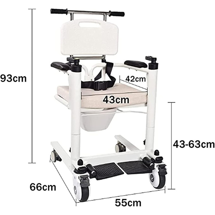 Крісло для перенесення підйому пацієнтів, регульована підйомна ванна Мобільна інвалідна коляска Commode з сидінням для унітазу, крісло для душу з підйомником для перенесення пацієнтів з туалетом для інвалідів