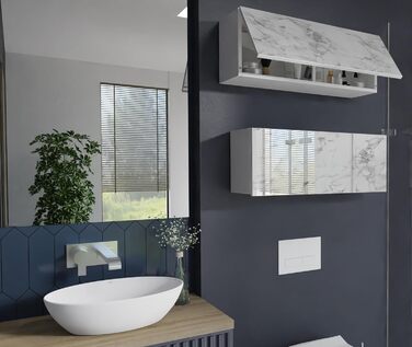 Шафа для ванної кімнати PLATAN ROOM шириною 80/120/160/200/240, меблі для ванної кімнати, настінна шафа з відкидними дверцятами, глянцевий матовий білий (білий матовий/мармуровий глянець, 80 x 30 x 25 см), білий матовий/мармуровий глянець, 80 x 30 x 25 см