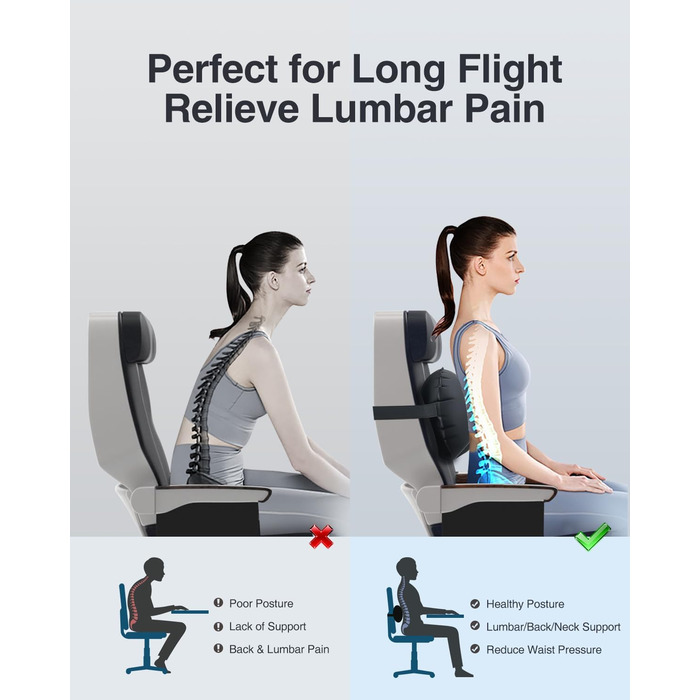 Надувна подушка для поперекової підтримки Luxtude, портативна подушка для поперекової підтримки для авіаперельотів та автомобілів, надувна подушка для подорожей, подушка для спини та шиї, подушка для попереку чорного кольору