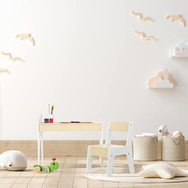 Дитячий комплект сидіння Relaxdays, Дитячий комплект столу, стіл та стілець, Комбінація дитячих сидінь, для хлопчиків та дівчаток, Бежево-білий