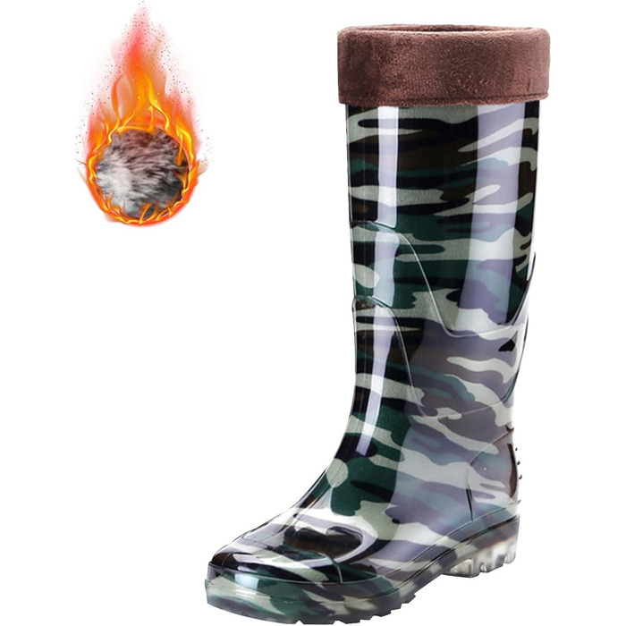 Чоловічі гумові чоботи до коліна, водонепроникні, з підкладкою з плюшевого хутра, гумові чоботи, взуття без шнурівки для активного відпочинку, роботи, полювання, теплі, сухі, нековзні, грязьове взуття, розмір 39 EU Jn