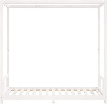 Дитяче ліжко, біле, 90x190 см, масив сосни з каркасом балдахіну та міцними дерев&39яними рейками для стійкості та вентиляції односпальне ліжко з масиву сосни з рустикальним білим покриттям 195,5 x 95,5 x 190 см
