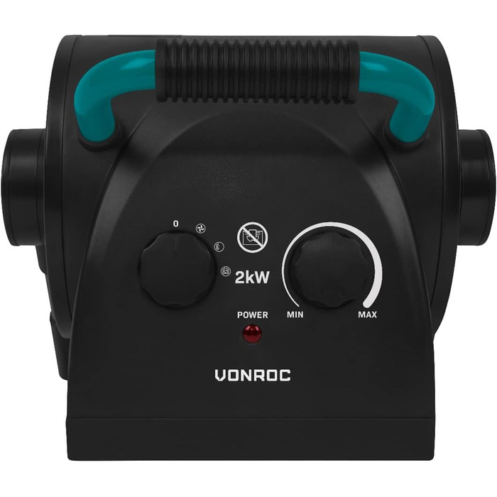 Електричний обігрівач VONROC Pro - Тепловентилятор - Обігрівач для гаража та майстерні - 1350 Вт/2000 Вт - Кераміка - 2 режими нагріву та вентилятор охолодження - Термостат - З функцією нахилу 90 - 20 м