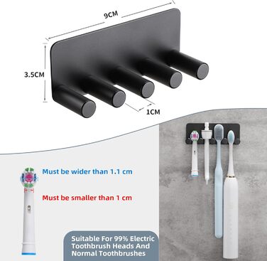 Тримач зубної щітки OETAMS Настінний тримач електричної зубної щітки Без свердління Тримач головки щітки Тримач зубної щітки з нержавіючої сталі Самоклеючий тримач головки зубної щітки чорний