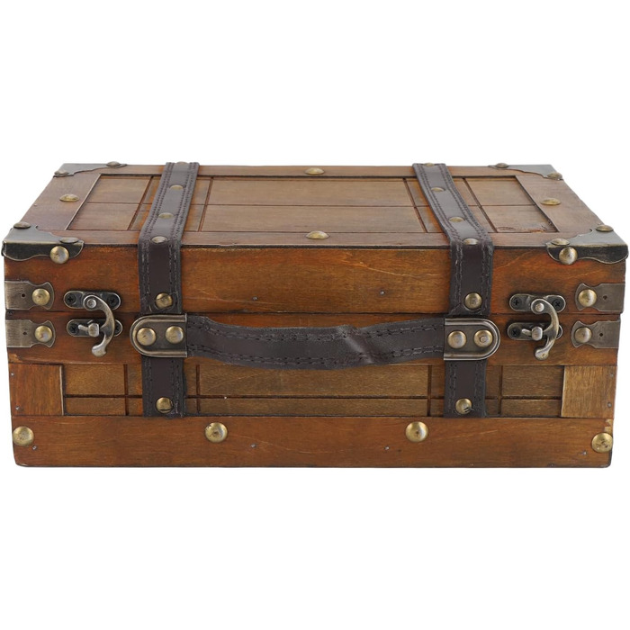 Вінтажна дерев&39яна валіза, ретро дерев&39яна скриня для зберігання, скриня зі шкіряною ручкою в античній бронзі та класичному дизайні, ідеально підходить для декору дому та сувенірів (мала)