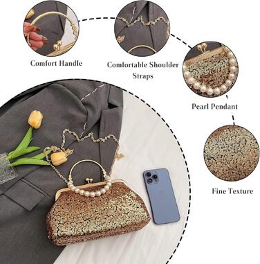 Вечірня сумочка з паєтками, ручної роботи. Перлинний клатч для весілля, розкішна сумочка для нареченої. Елегантна сумка на ланцюжку через плече, блискучий гаманець. Чорний колір.