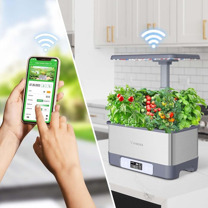 Гідропонна система Yoocaa Гідропонна система вирощування зі світлодіодним підсвічуванням і автоматичним таймером, керуванням APP, набором Smart Garden Herb Garden для дому та кухні, 8 стручків (макс. висота 45 см)