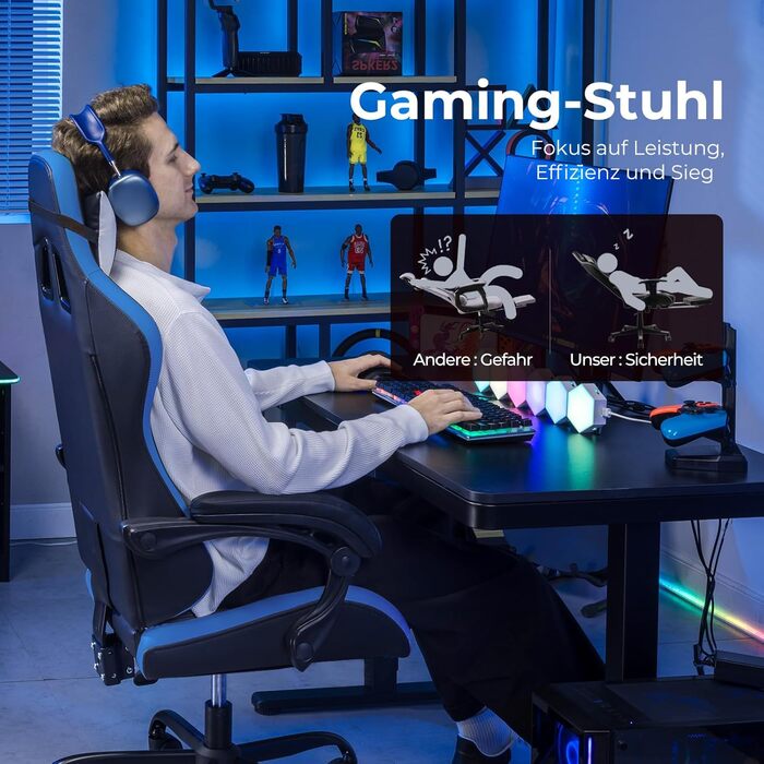 Ігрове крісло GTPLAYER, ергономічне офісне крісло з регульованим підголівником та поперековою опорою, ігрове крісло, синє