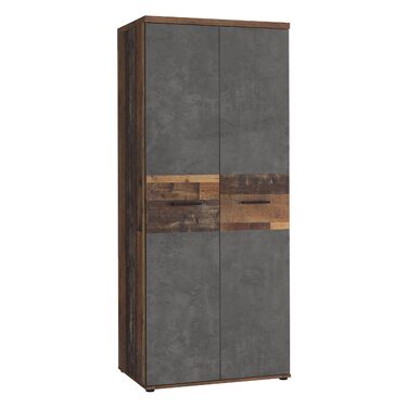 Гардероб Forte Winnie 80, рустикальна шафа з орними дверима, 2-дверна, полиці, простора, декор Old Wood Vintage під дерево/імітація бетону темно-сірий, 79,9 см завширшки x 189 см заввишки x 53,7 см темно-коричневий/сірий