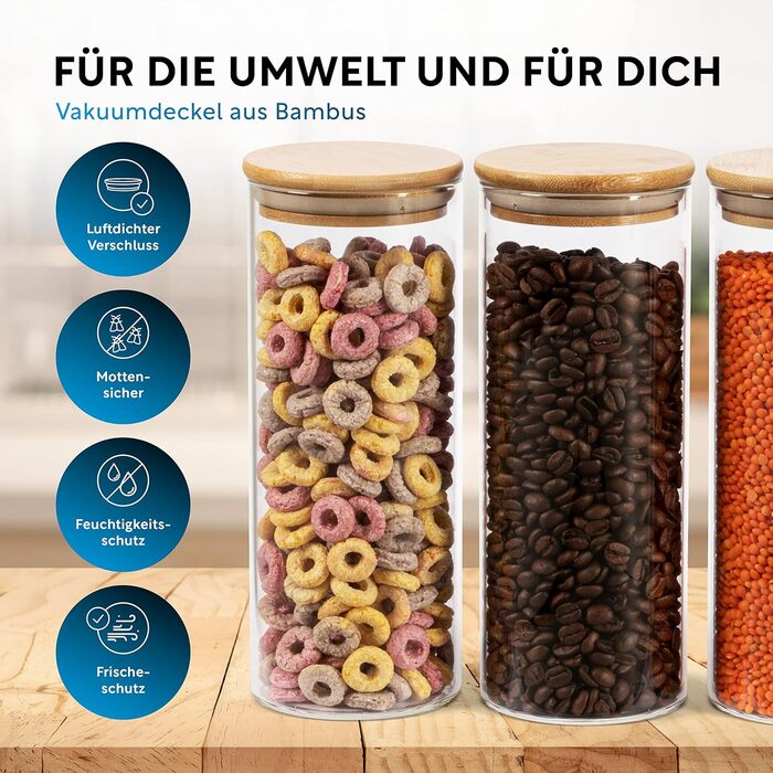 Банки для зберігання CLIDOR - Набір з 4 шт. (інноваційна товщина скла 3 мм) - Герметичні банки для зберігання з кришкою - Штабельо