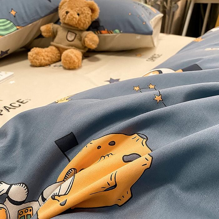 Дитяча космічна постільна білизна 100x135см бавовняна дитяча постільна білизна сині підковдри космічний візерунок білий синій двос