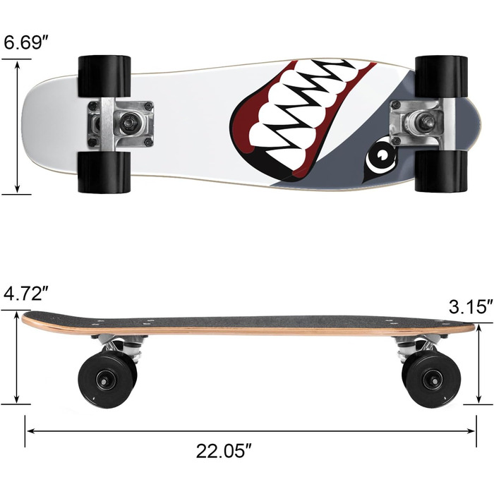 Скейтборд Комплектні скейтборди 22-дюймові міні-крейсерські скейтборди для початківців Діти Хлопчики і дівчатка Хай