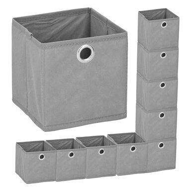 Набір із 10 складних коробок для зберігання, приблизно 15x15x15 см, сірий - кубоподібні коробки для зберігання, складні, вставні кошики, органайзери для шухляд, органайзери для білизни, кошики з тканинними полицями, маленькі складні коробки