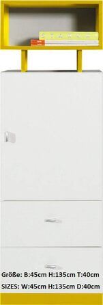 Ліжко-горище/двоярусне ліжко, композиція MOBI System 20 з письмовим столом і шафою. Комплект дитячих меблів. (білий/жовтий)