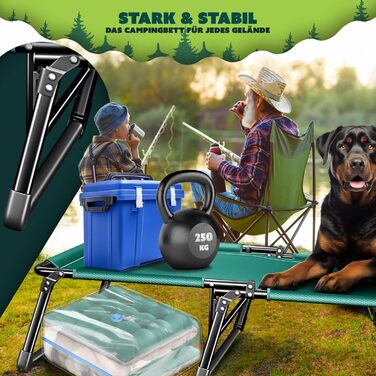 Складане кемпінгове ліжко KESSER, 190 x 68 x 30 см, вантажопідйомність до 250 кг, виготовлене з тканини Оксфорд та міцного сталевого каркасу сумка для перенесення, подушка для шиї, бічна кишеня та тримач для напоїв, ідеально підходить для кемпінгу, зелени