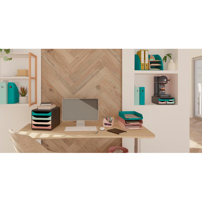 Набір лотків для листів Exacompta 111606SETD, 4 шт., STYLI, скандинавський дизайн, виготовлений з переробленого пластику, DIN A4. Ідеальні лотки для листів для вашої організації. Лотки, що штабелюються, сертифіковані Blue Angel, різні кольори.