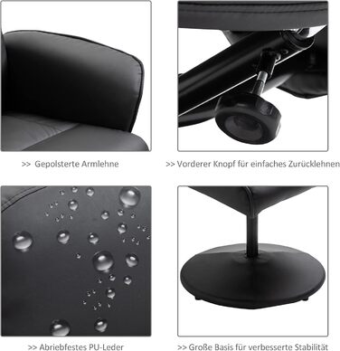 Крісло-реклайнер HOMCOM з підніжкою, обертове крісло для телевізора з 10 масажними точками, функція відкидання, масажне крісло з пультом дистанційного керування, бічна кишеня, крісло для телевізора, штучна шкіра, чорний колір