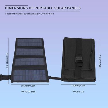Портативна сонячна панель 20 Вт, складаний USB-зарядний пристрій для сонячної панелі, водонепроникність IP65, вихід USB5 В, розкладені сонячні панелі 480x185 мм для телефону, ноутбука, планшета тощо (чорні)