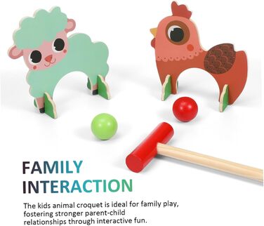 Набір іграшок Toyvian для гри в крокет із зображенням тварин для дівчаток з дерев&39яними молотками та м&39ячами. Креативна іграшка для всієї родини, як для дому, так і для вулиці. Сприяє розвитку координації та взаємодії рук і очей.