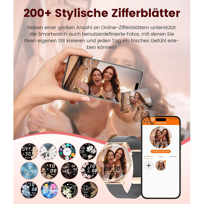 Жіночий смарт-годинник LIGE (2 ремінці), 1,43-дюймовий HD AMOLED-дисплей, смарт-годинник з функцією телефону, фітнес-годинник, спортивний годинник з понад 120 спортивними режимами, відстеження сну, відстеження менструального циклу, годинник для iOS/Androi