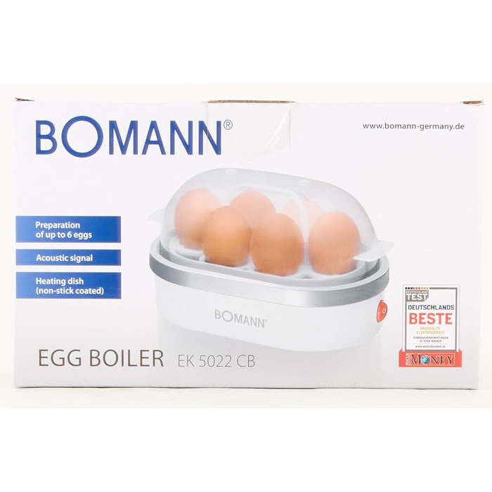 Яйцеварка Bomann на 6 яєць Яйцеварка з антипригарним покриттям Яйцеварка із звуковим сигналом Електрична яйцеварка з тримачем для