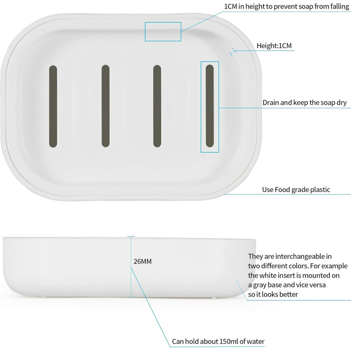 Харчова пластикова мильниця SZDUDU, зберігає мило сухим, легко миється, має сильну дренажну здатність (біла)