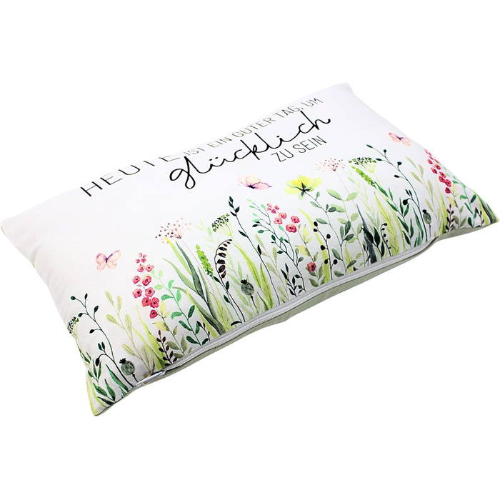 Декоративна подушка Dekohelden24 - М&39яка подушка з візерунком лугу/Декоративна подушка - Подушка для голови - Сьогодні гарний день, щоб бути щасливим - Д/Ш/В приблизно 40 x 13 x 23 см, 100 бавовна