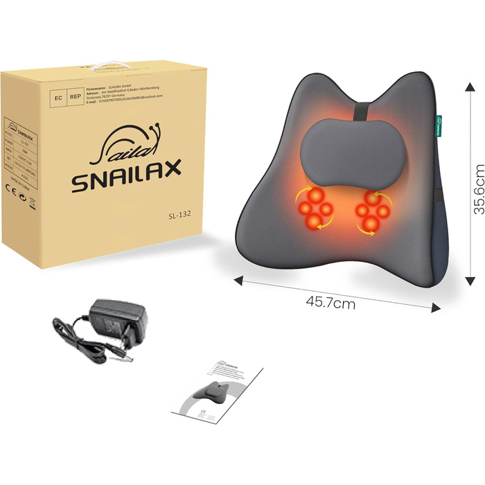 Ергономічна подушка для поперекової підтримки Snailax з масажем та підігрівом, подушка для спини Shiatsu з піни з ефектом пам&39яті, подушка сидіння з 3 рівнями інтенсивності масажу 2 рівні нагріву 3 таймери Зручна постава сидячи