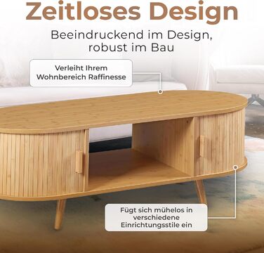 Журнальний столик Nordkapp, стіл для вітальні з 2 розсувними дверима, бамбуковий диван-столик з місцем для зберігання, журнальний столик з дерев&39яними ніжками, 120 x 55 x 40 см