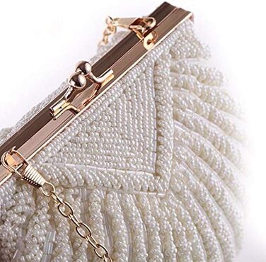 Клатч жіночий вечірній, сумка-клатч для нареченої, перли, перламутр, ланцюжок, бежевий