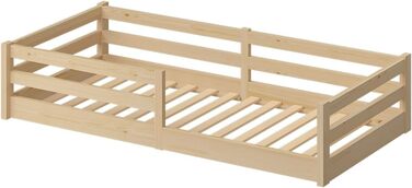 Ліжко Bellabino Iskri на підлозі 90x200 см Дитяче ліжко Монтессорі із захистом від падіння та рейковою основою Дерев&39яне ліжко для хлопчиків та дівчаток з масиву сосни натурального кольору Дитяче ліжко натурального кольору 90x200 см без матраца