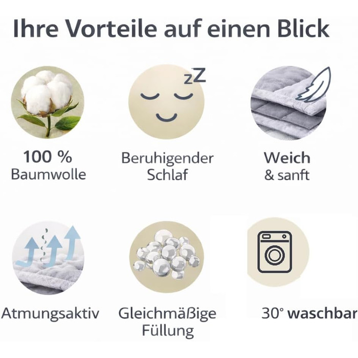 Обтяжена ковдра 6,5 кг 135x200 см зі скляними намистинами, можна прати в пральній машині, 100 бавовна, дихаюча для кращого сну
