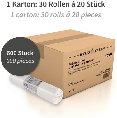 Сміттєвих пакетів Hygoclean Light, 60 л HDPE, рулон, прозорі, Д 75 см, Ш 64 см, 10 мкм, картон, сміттєві пакети, пакети для відходів, пакети для сміття, пакети для побутових відходів, пакети для відходів, 600