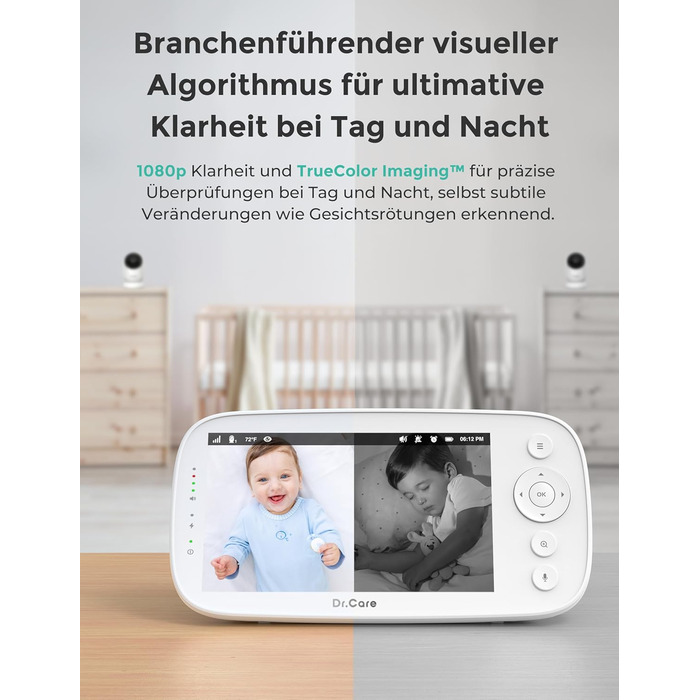 Радіоняня Dr.Care NovaView з камерою - 5-дюймовий дисплей 1080P, наднизьке випромінювання, акумулятор 5000 мАг, нічне бачення, VOX